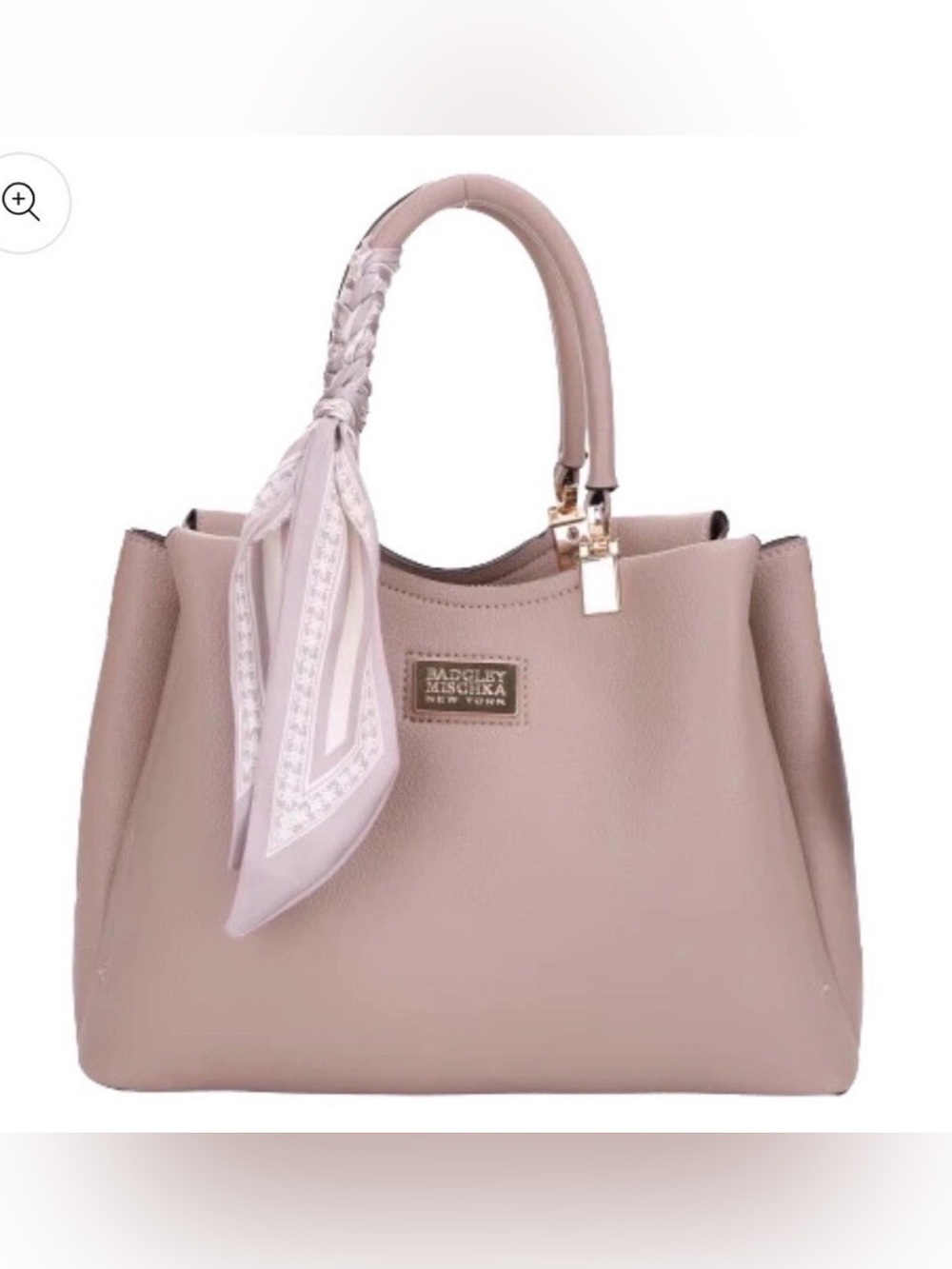 Badgley Mischka Taupe Satchel with Scarf Detail - Picture 2 of 10